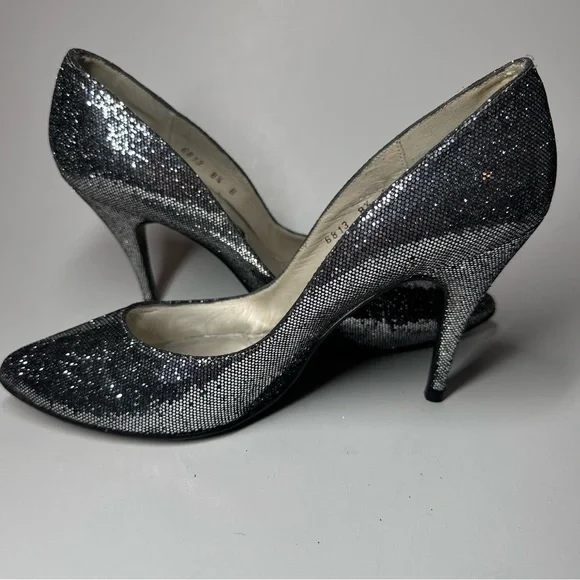 Stuart Weitzman Heels Pointed Toe Pumps Sparkle Glitter Bridal Glam Leather 8.5B - Picture 5 of 12